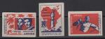 Набор спичечных этикеток. День свободы Африки, 1963 год, серая бумага, красно-синий цвет, 3 штуки