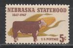 США 1967 год. 100 лет штату Небраска. Корова. 1 марка.