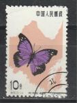 Бабочка, №734, Китай 1963 год, 1 гашёная марка из серии.