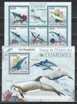 Дельфины, Коморы 2009 г, малый лист + блок