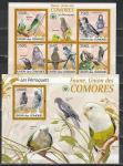 Птицы, Попугаи, Коморы 2009, малый лист + блок