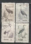 Птицы Журавли, КНДР 1965 год, 4 гашеные  марки .