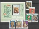 Живопись, Микеланджело, Гренада 1975 год, 7 гашёных марок + блок
