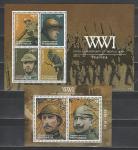 Первая Мировая Война, Каски, Микронезия, малый лист + блок