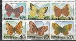 Бабочки, КНДР 1991 год, 6 гашёных марок