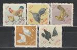 Куры и Петухи, КНДР 1964 год, 5 гашёных марок