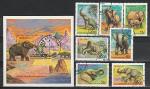 Слоны, Мамонт, Танзания 1991 год, 7 гашёных марок + блок