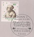 ФРГ 1993 год. 500 лет со дня рождения врача Парацельса. Марка на листе с гашением первого дня