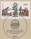 ФРГ 1997 год. 150 лет культивации картофеля в Германии. Марка на листе с гашением первого дня