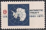 США 1971 год. 10 лет Международному договору по Антарктиде. 1 марка