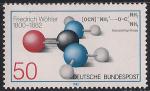 ФРГ 1982 год. 100 лет со дня рождения химика Фридриха Веллера. Модель химического соединения. Марка