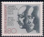 ФРГ 1982 год. Физики Джеймс Франк и Макс Борн. Марка