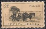 Польша 1958 год. 400 лет почтовой службе страны. 1 марка (с наклейкой)