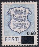 Эстония 1993 год. Государственный герб. 1 марка с надпечаткой номинал 60 сентов