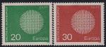 ФРГ 1970 год. Европа СЕПТ. История почты. 2 марки. наклейки