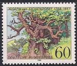 ФРГ 1988 год. 200 лет со дня рождения поэта Иозефа Эйхендорфа. Дерево в лесу. Марка