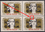 СССР 1962 год. Советская женщина - активный строитель коммунизма. Квартблок. Разновидность - хвост у буквы "и" в " активный"