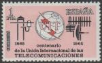 Испания 1965 год. 100 лет Международному Союзу телекоммуникаций (ITU). Эмблема ITU. 1 марка 