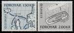 Фарерские острова. Дания. 1982 год. Карта местности и дом викинга. 2 марки 
