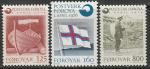 Фарерские острова. Дания. 1976 год. Основание почты на Фарерских островах. Лодка, флаг, почтальон. 3 марки 