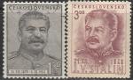 ЧССР 1949 год. 70 лет И.В. Сталину, 2 гашёные марки.  НАКЛЕЕНЫ НА БУМАГУ