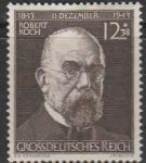Германия. Рейх 1944 год. 100 лет со дня рождения Нобелевского лауреата, бактериолога Роберта Коха, 1 марка (с наклейкой)