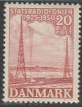Дания 1950 год. 25 лет вещанию. Система передачи "Калундборг", 1 марка (с наклейкой)