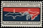 США 1966 год. 50 лет сотрудничеству США и Канады по защите перелётных птиц, 1 марка 