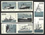 Набор спичечных этикеток. Корабли науки, серо-голубые с черным, 1960 год, 8 штук