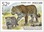 Россия 2021 год. «Европа». Национальная дикая природа. Исчезающие виды животных. Переднеазиатский леопард, 1 марка