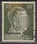 Германия (Рейх) 1941 год. Рейхсканцлер А. Гитлер, стандарт (ном. 30 пф.), 1 гашёная марка, надпечатка ostland 