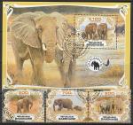 Габон 2019 год. Слоны, 3 марки + блок (гашёные)