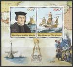 Кот дИвуар 2016 год. 524 года открытию Нового Света Христофором Колумбом, малый лист.