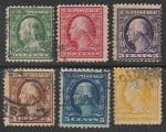 США 1908/1910 год. Стандарт. Бенджамин Франклин и Джордж Вашингтон, 6 марок из серии (гашёные)