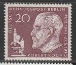 ФРГ (Берлин) 1960 год. Немецкий биолог Роберт Кох, 1 марка (наклейка)