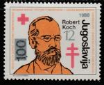 Югославия 1982 год. Красный Крест. Нобелевский лауреат, биолог Роберт Кох, 1 марка.