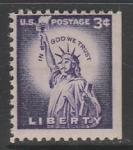 США 1954 год. Стандарт 1954/73 г. Статуя Свободы, ном. 3 с., 1 марка из серии (б/перфорации справа)