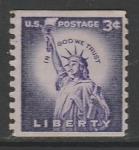 США 1954 год. Стандарт 1954/73 г. Статуя Свободы, ном. 3 с., 1 марка из серии (б/горизонтальной перфорации)
