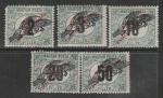 Венгрия 1920 год. Номинал в рамке с надпечаткой, 5 доплатных марок из серии (б/1) (наклейка)
