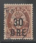 Норвегия 1906 год. Стандарт. Почтовый рожок, 1 марка с надпечаткой (гашёная)