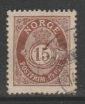 Норвегия 1908 год. Стандарт. Почтовый рожок, 1 марка (гашёная)