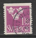 Швеция 1951 год. Стандарт. Три короны, 1 марка (гашёная)