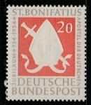 ФРГ 1954 год. Апостол германцев Бонифаций. Символика, 1 марка (наклейка)