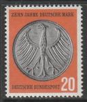 ФРГ 1958 год. 10 лет Бундесмарке, 1 марка (наклейка)
