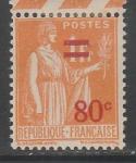 Франция 1937 год. Стандарт. Символ мира, 1 марка с надпечаткой (наклейка)