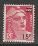 Франция 1954 год. Стандарт. Марианна, 1 марка с надпечаткой (наклейка)