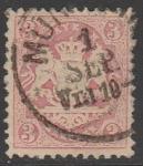 Бавария 1875 год. Государственный герб на постаменте, номинал 3 Kr., 1 марка из серии (гашёная)