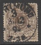 Германия (II Рейх) 1889 год. Номинал и корона в овале, номинал 3 Pf., 1 марка из серии (гашёная)
