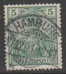 Германия (II Рейх) 1889 год. Германия с императорской короной, надпись "reichspost", номинал 5 Pf., 1 марка из серии (гашёная)