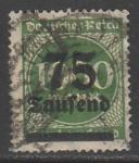 Германия (Веймарская республика) 1923 год. Стандарт. Надпечатка нового номинала, 75Tsd/1000М, 1 марка из серии (гашёная)
